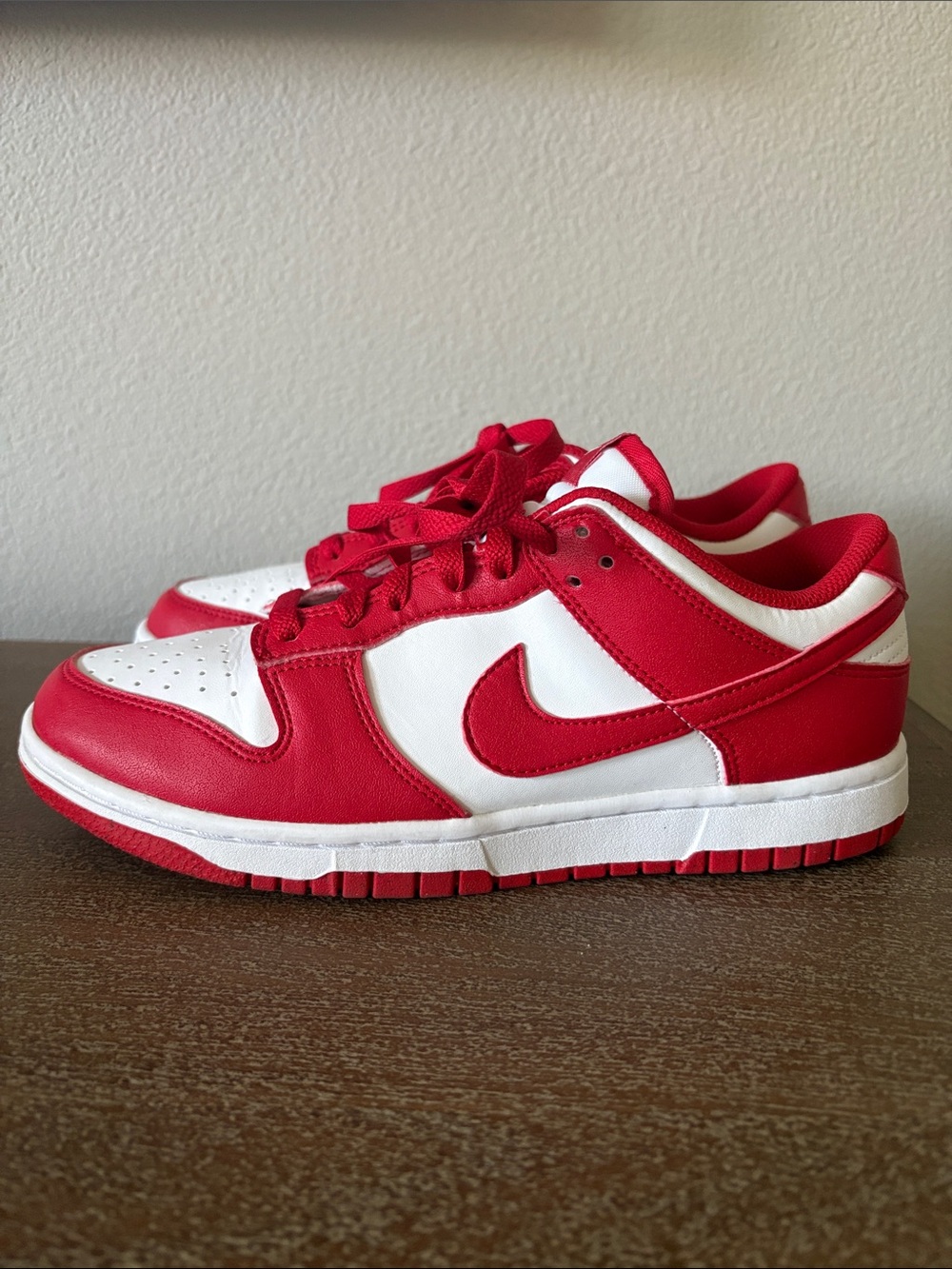 Nike Women’s Red and White Low-Top Sneakers with Swoosh
